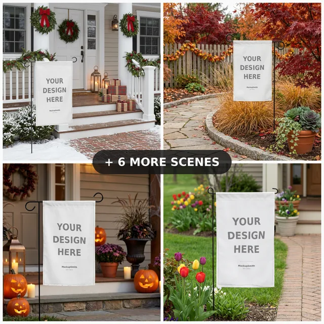 Garden Flag Mockup Bundle | 10 Seasonal PSD Smart Object Templates 12.5x18 | Christmas Fall Halloween Yard Flag Mockups Instant Download thumbnail 1