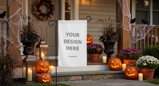 Garden Flag Mockup Bundle | 10 Seasonal PSD Smart Object Templates 12.5x18 | Christmas Fall Halloween Yard Flag Mockups Instant Download thumbnail 8