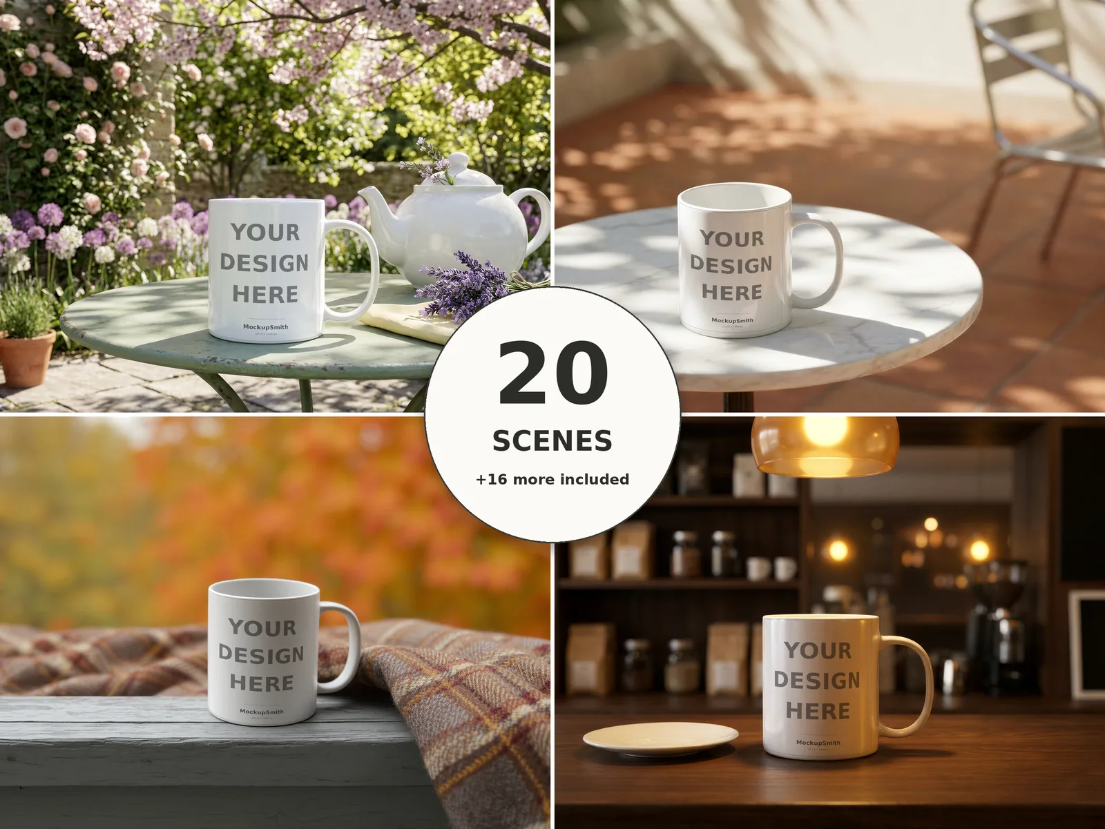 Mug Mockup Bundle | 20 PSD Smart Object Templates 11oz | Kitchen Cafe Desk Seasonal Coffee Mug Mock Ups for POD Instant Download
