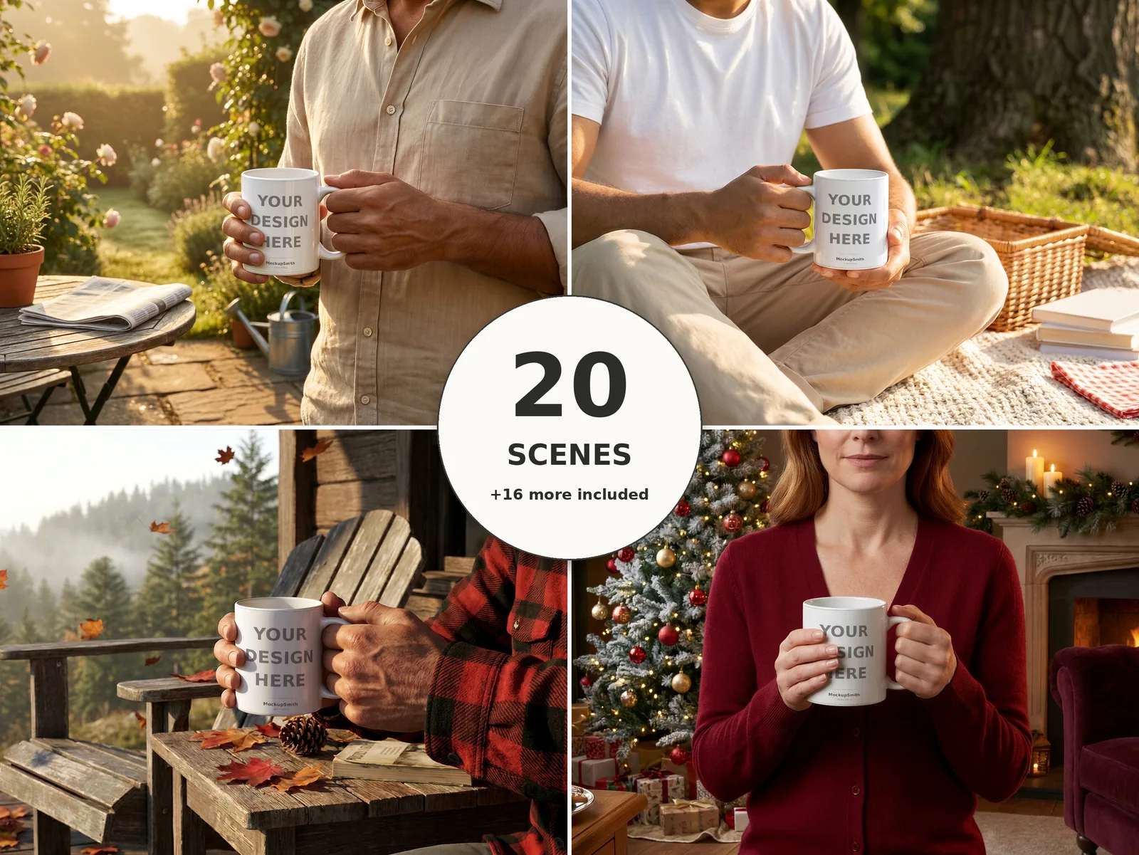 Mug Mockup Held in Hand Bundle | 20 Lifestyle PSD Smart Object Templates 11oz | Model Holding Coffee Mug Mock Up Instant Download