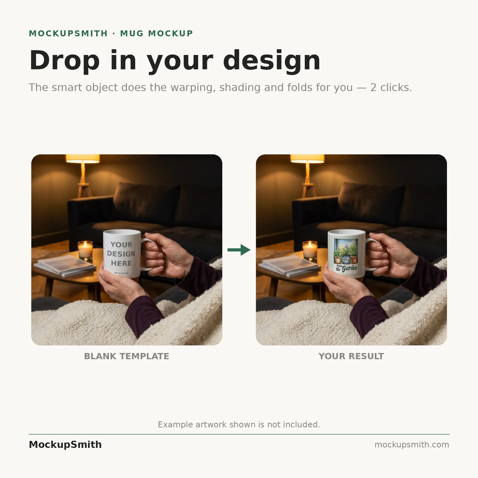 Mug Mockup Blanket-wrapped sofa | Lifestyle Held PSD Smart Object Template 11oz | Coffee Mug Mock Up Instant Download