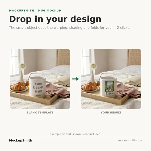 Mug Mockup Breakfast-in-bed tray | PSD Smart Object Template 11oz | Coffee Mug Mock Up Instant Download thumbnail 3