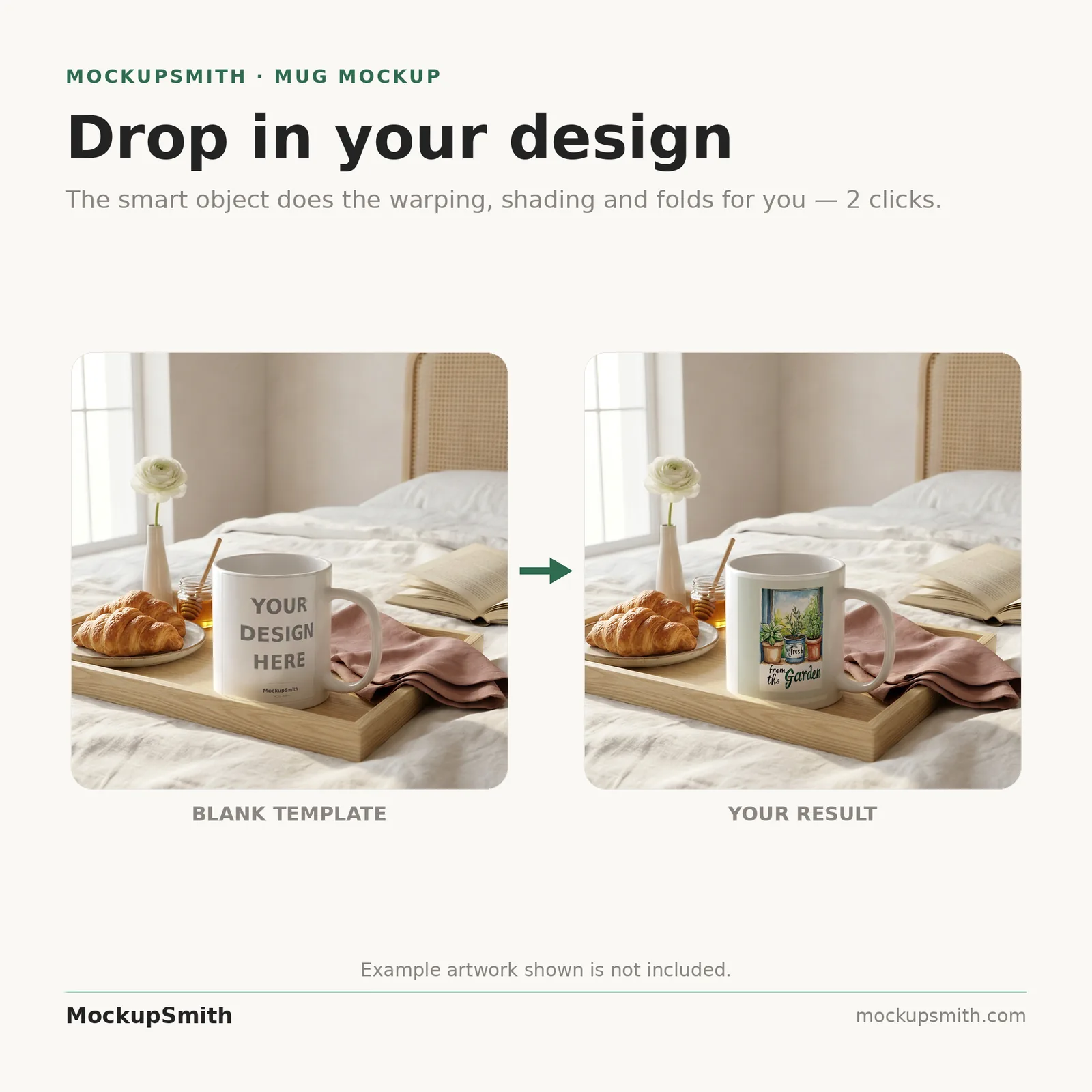Mug Mockup Breakfast-in-bed tray | PSD Smart Object Template 11oz | Coffee Mug Mock Up Instant Download