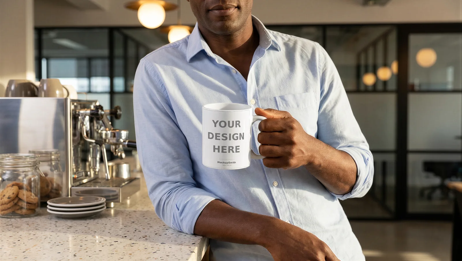 Mug Mockup Office break room | Lifestyle Held PSD Smart Object Template 11oz | Coffee Mug Mock Up Instant Download