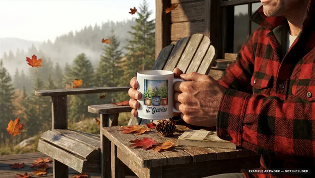 Mug Mockup Autumn cabin porch | Lifestyle Held PSD Smart Object Template 11oz | Coffee Mug Mock Up Instant Download thumbnail 2