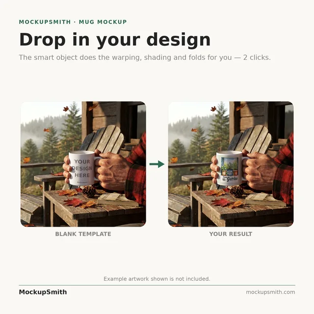 Mug Mockup Autumn cabin porch | Lifestyle Held PSD Smart Object Template 11oz | Coffee Mug Mock Up Instant Download thumbnail 3