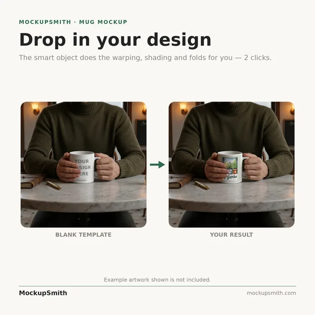Mug Mockup Rainy cafe corner | Lifestyle Held PSD Smart Object Template 11oz | Coffee Mug Mock Up Instant Download thumbnail 3