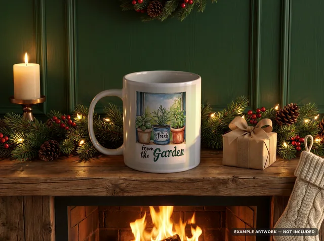 Christmas Mug Mockup | Cozy Hearth Mantel PSD Smart Object Template 11oz | Holiday Coffee Mug Mock Up Instant Download thumbnail 2