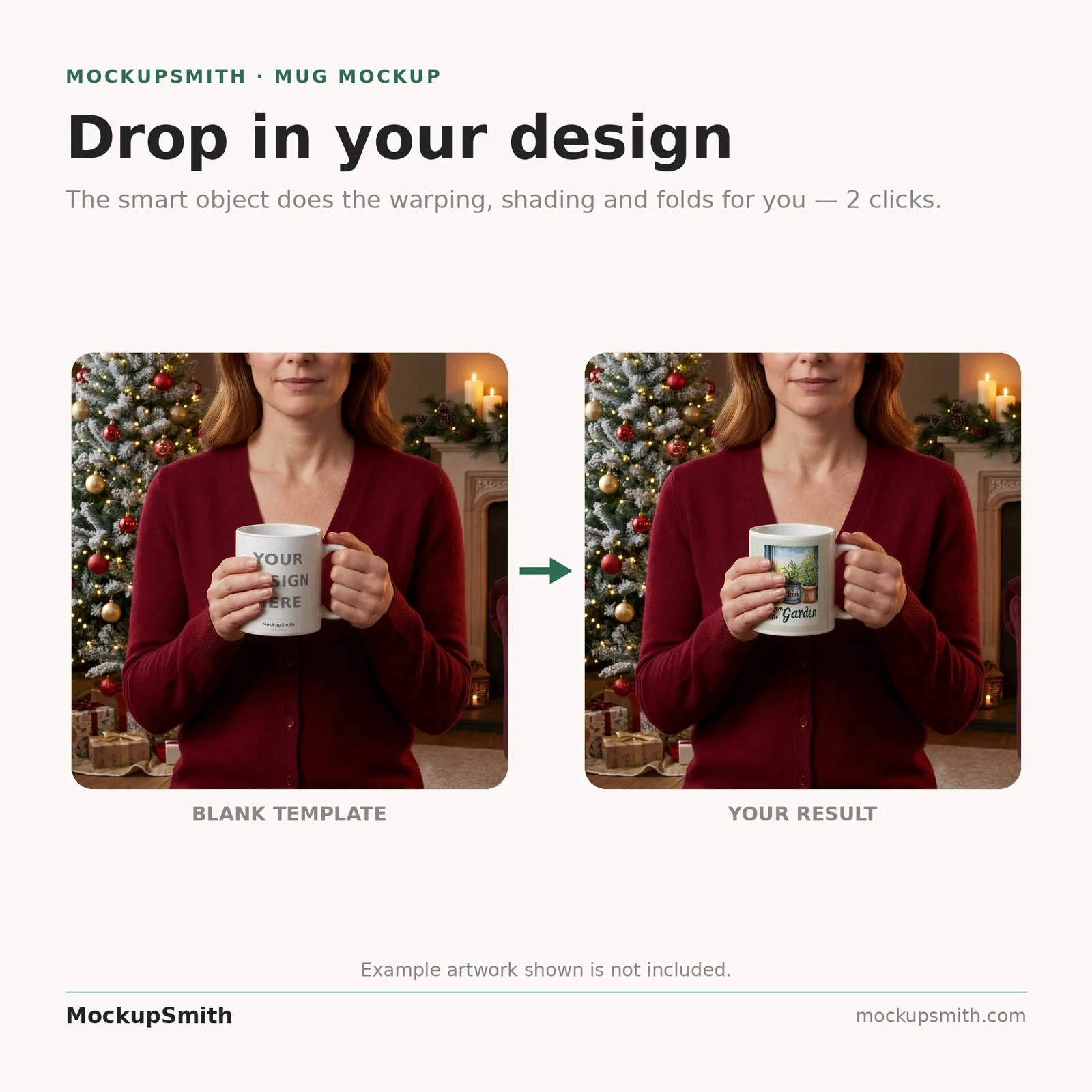 Mug Mockup By the Christmas tree | Lifestyle Held PSD Smart Object Template 11oz | Coffee Mug Mock Up Instant Download