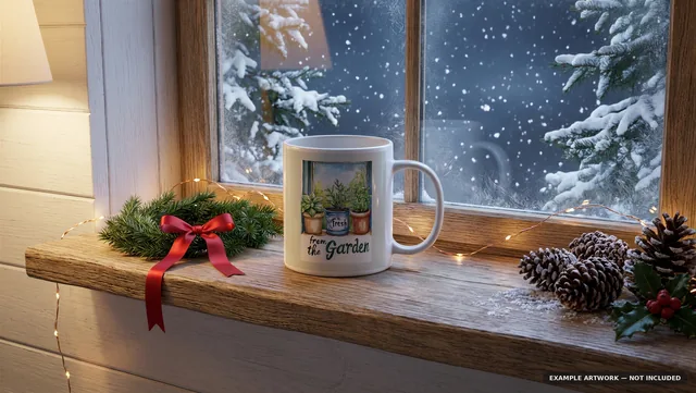 Winter Mug Mockup | Snowy Kitchen Windowsill PSD Smart Object Template 11oz | Christmas Coffee Mug Mock Up Instant Download thumbnail 2