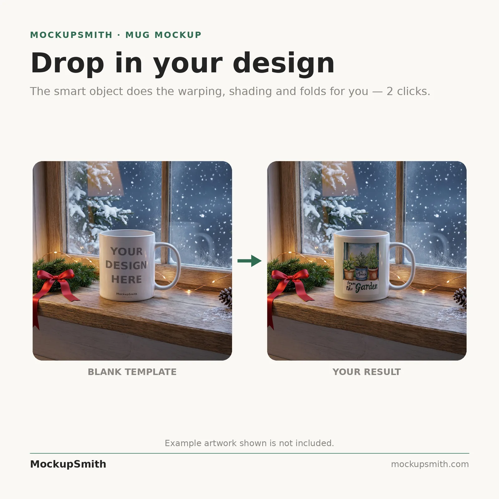 Winter Mug Mockup | Snowy Kitchen Windowsill PSD Smart Object Template 11oz | Christmas Coffee Mug Mock Up Instant Download