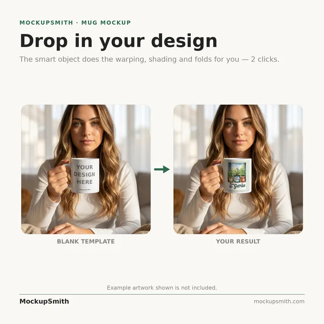 Mug Mockup Cozy living room | Lifestyle Held PSD Smart Object Template 11oz | Coffee Mug Mock Up Instant Download thumbnail 3