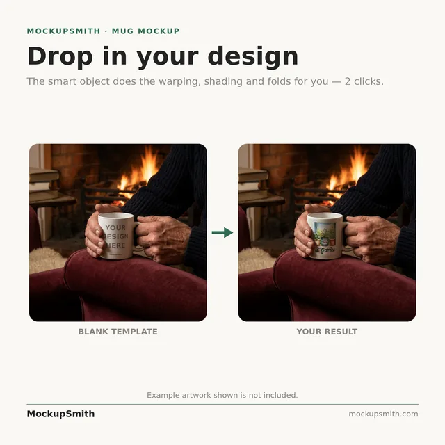 Mug Mockup Fireside armchair | Lifestyle Held PSD Smart Object Template 11oz | Coffee Mug Mock Up Instant Download thumbnail 3