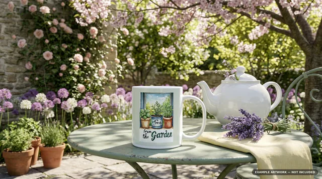 Spring Mug Mockup | Garden Tea Table PSD Smart Object Template 11oz | Floral Coffee Mug Mock Up Instant Download thumbnail 2