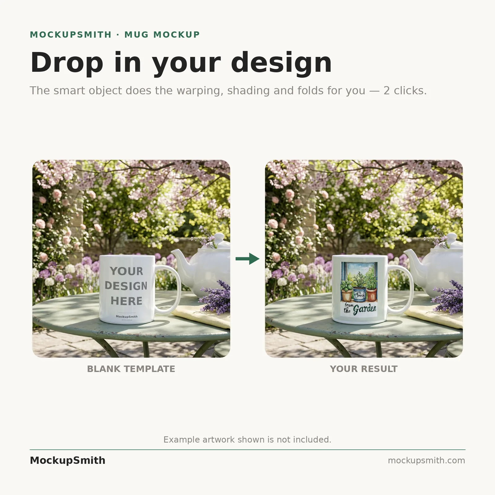 Spring Mug Mockup | Garden Tea Table PSD Smart Object Template 11oz | Floral Coffee Mug Mock Up Instant Download