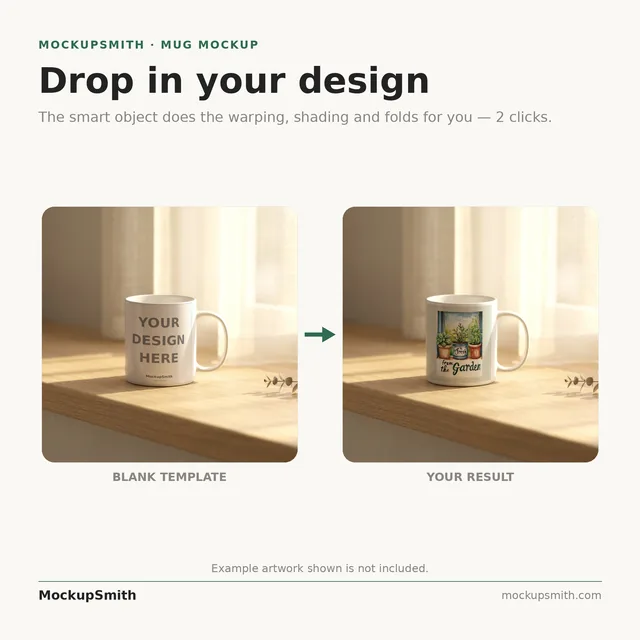 Mug Mockup Golden windowsill | PSD Smart Object Template 11oz | Coffee Mug Mock Up Instant Download thumbnail 3