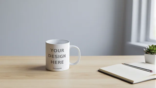 Mug Mockup Home office desk | PSD Smart Object Template 11oz | Coffee Mug Mock Up Instant Download thumbnail 1