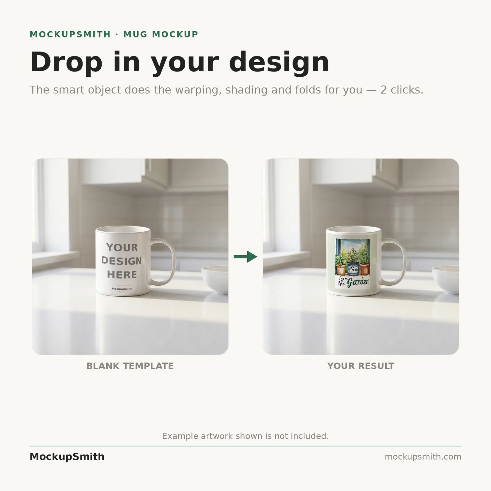 Kitchen Mug Mockup | Bright White Counter PSD Smart Object Template 11oz | Coffee Mug Mock Up for POD Instant Download