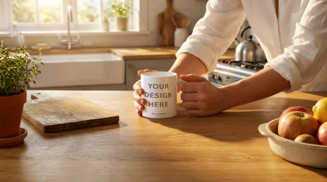 Mug Mockup Morning kitchen | Lifestyle Held PSD Smart Object Template 11oz | Coffee Mug Mock Up Instant Download