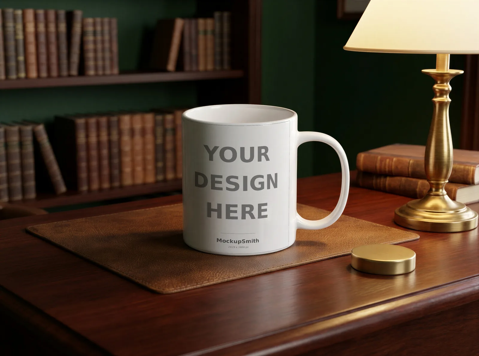 Dark Academia Mug Mockup | Green Library Study PSD Smart Object Template 11oz | Moody Coffee Mug Mock Up Instant Download