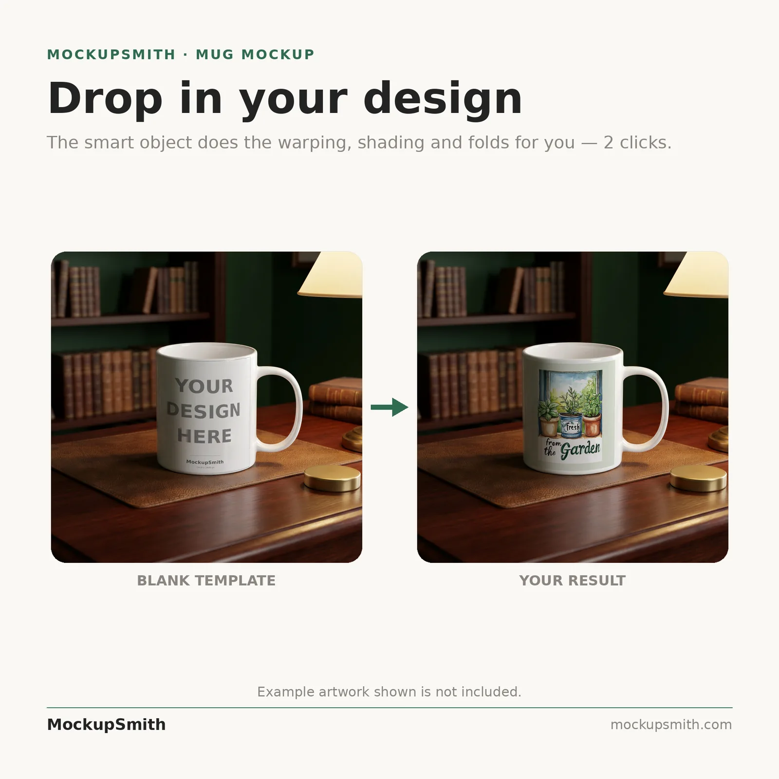 Dark Academia Mug Mockup | Green Library Study PSD Smart Object Template 11oz | Moody Coffee Mug Mock Up Instant Download