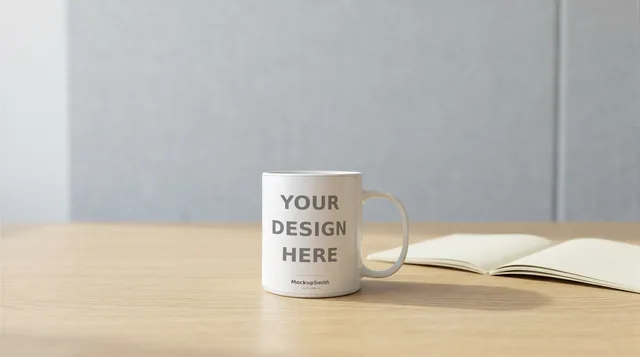 Mug Mockup Modern office desk | PSD Smart Object Template 11oz | Coffee Mug Mock Up Instant Download