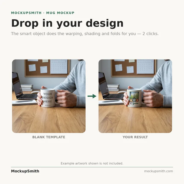 Mug Mockup Desk coffee break | Lifestyle Held PSD Smart Object Template 11oz | Coffee Mug Mock Up Instant Download thumbnail 3