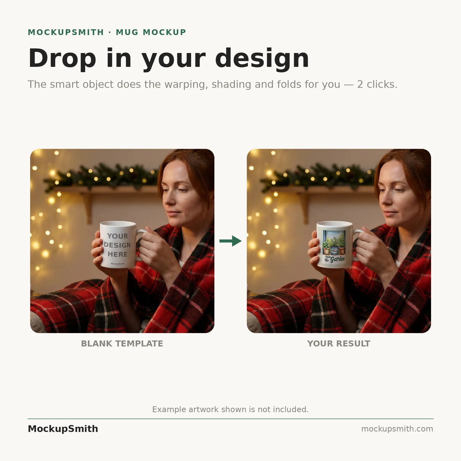 Mug Mockup Holiday plaid blanket | Lifestyle Held PSD Smart Object Template 11oz | Coffee Mug Mock Up Instant Download