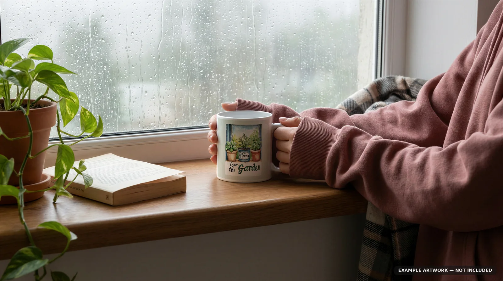 Mug Mockup Rainy windowsill | Lifestyle Held PSD Smart Object Template 11oz | Coffee Mug Mock Up Instant Download