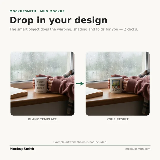 Mug Mockup Rainy windowsill | Lifestyle Held PSD Smart Object Template 11oz | Coffee Mug Mock Up Instant Download thumbnail 3