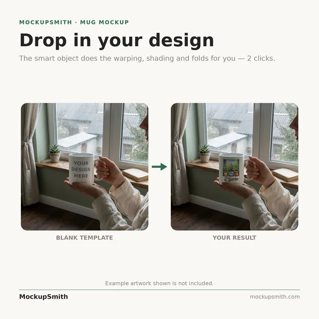 Mug Mockup Rain-washed window | Lifestyle Held PSD Smart Object Template 11oz | Coffee Mug Mock Up Instant Download thumbnail 3