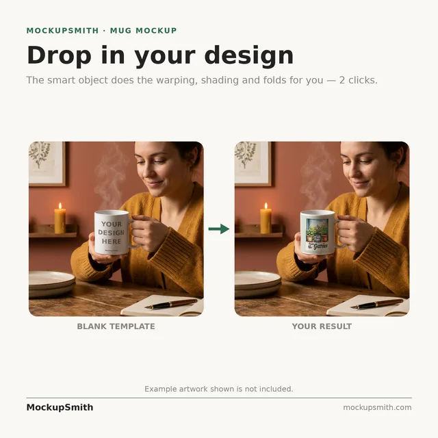 Cozy Mug Mockup | Steaming Mug Held Close PSD Smart Object Template 11oz | Hygge Coffee Mug Mock Up Instant Download thumbnail 3