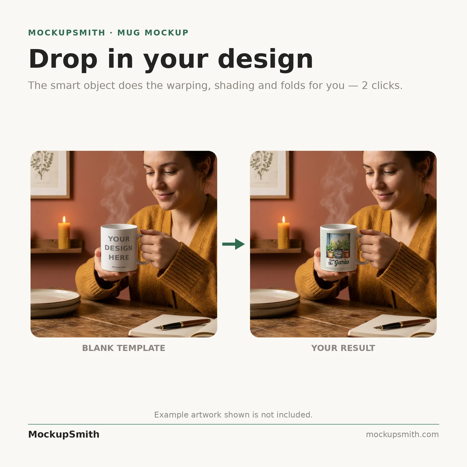 Cozy Mug Mockup | Steaming Mug Held Close PSD Smart Object Template 11oz | Hygge Coffee Mug Mock Up Instant Download