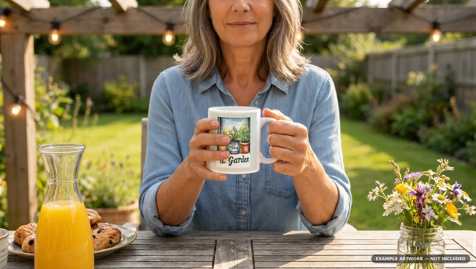Mug Mockup Backyard brunch | Lifestyle Held PSD Smart Object Template 11oz | Coffee Mug Mock Up Instant Download