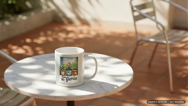 Mug Mockup Sunlit cafe terrace | PSD Smart Object Template 11oz | Coffee Mug Mock Up Instant Download thumbnail 2