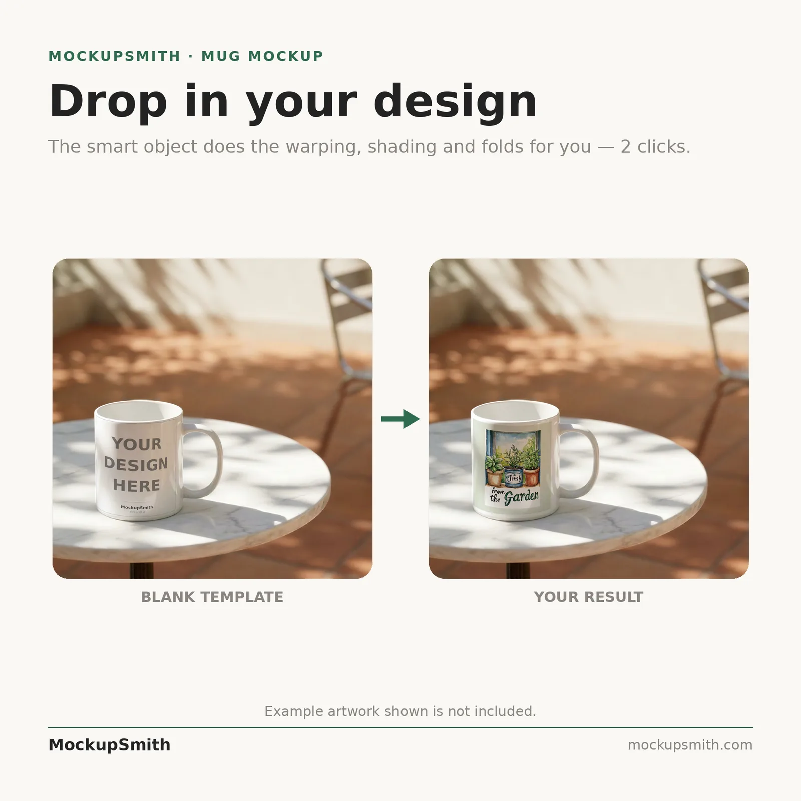 Mug Mockup Sunlit cafe terrace | PSD Smart Object Template 11oz | Coffee Mug Mock Up Instant Download