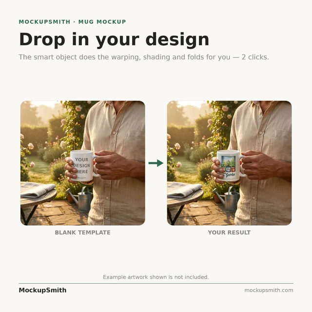 Mug in Hand Mockup | Garden Terrace Morning PSD Smart Object Template 11oz | Man Holding Coffee Mug Mock Up Instant Download thumbnail 3