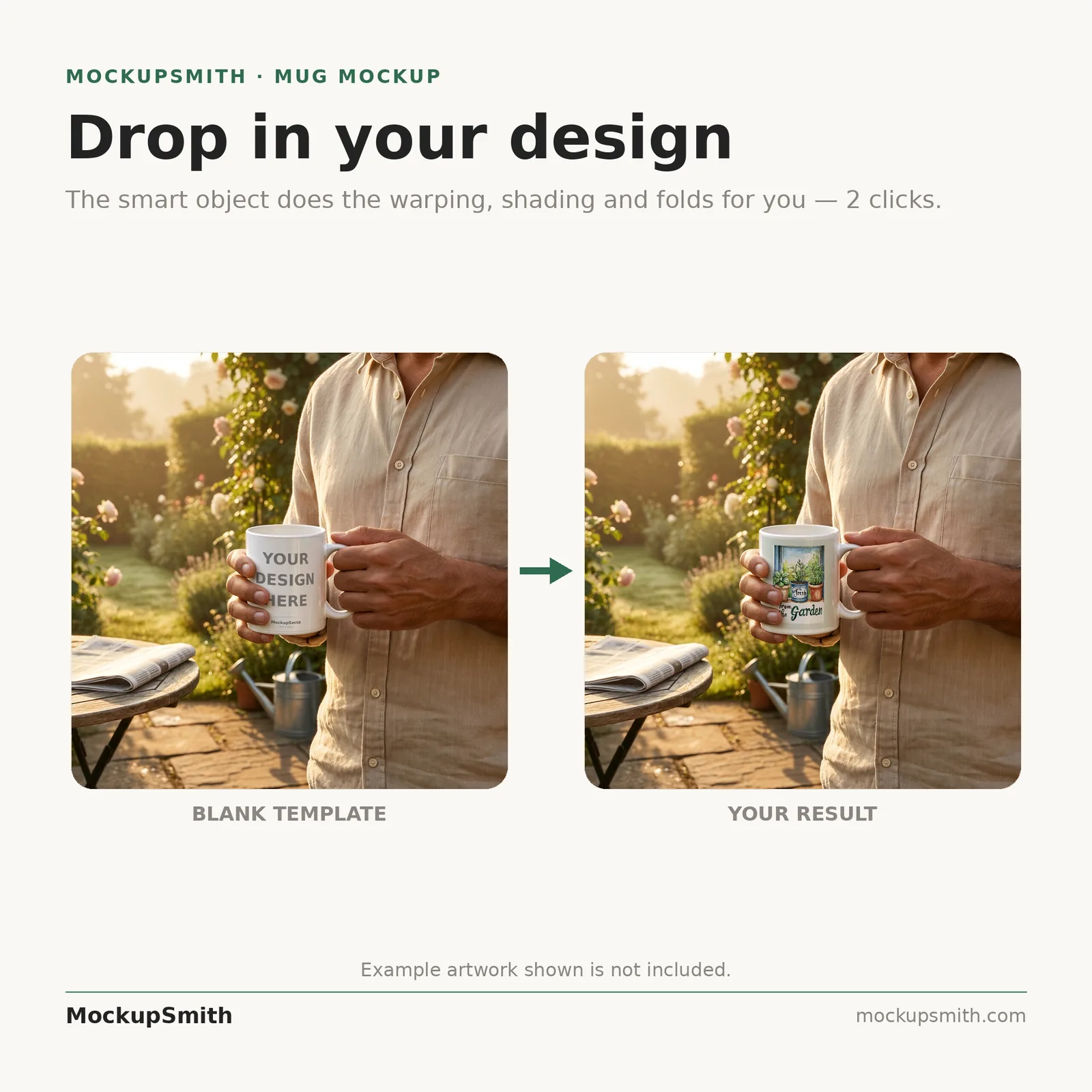 Mug in Hand Mockup | Garden Terrace Morning PSD Smart Object Template 11oz | Man Holding Coffee Mug Mock Up Instant Download