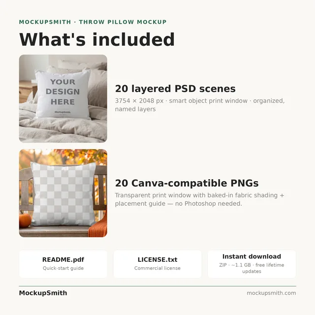 Throw Pillow Mockup Bundle | 20 Lifestyle PSD Smart Object Templates + Canva PNG | Square Pillow Mock Up for POD Sellers Instant Download thumbnail 42
