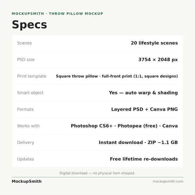 Throw Pillow Mockup Bundle | 20 Lifestyle PSD Smart Object Templates + Canva PNG | Square Pillow Mock Up for POD Sellers Instant Download thumbnail 43