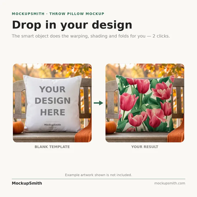 Fall Pillow Mockup | Autumn Porch Pumpkins PSD Smart Object Template + Canva PNG | Square Throw Pillow Mock Up Instant Download thumbnail 3