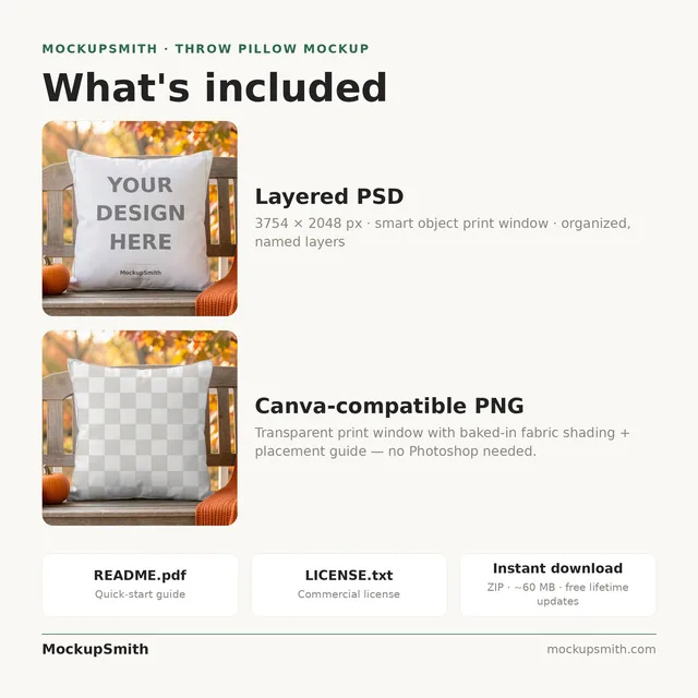 Fall Pillow Mockup | Autumn Porch Pumpkins PSD Smart Object Template + Canva PNG | Square Throw Pillow Mock Up Instant Download thumbnail 4