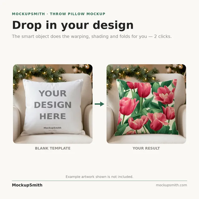 Christmas Pillow Mockup | Cozy Fireside Armchair PSD Smart Object Template + Canva PNG | Holiday Throw Pillow Mock Up Instant Download thumbnail 3