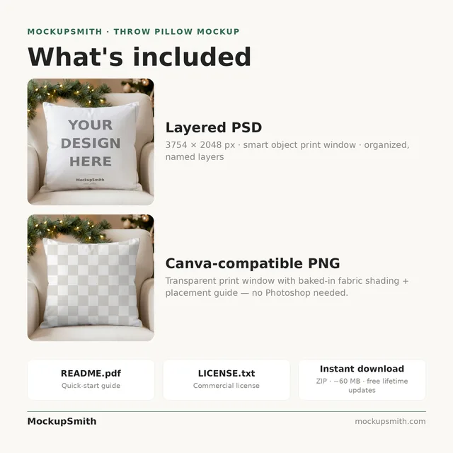 Christmas Pillow Mockup | Cozy Fireside Armchair PSD Smart Object Template + Canva PNG | Holiday Throw Pillow Mock Up Instant Download thumbnail 4