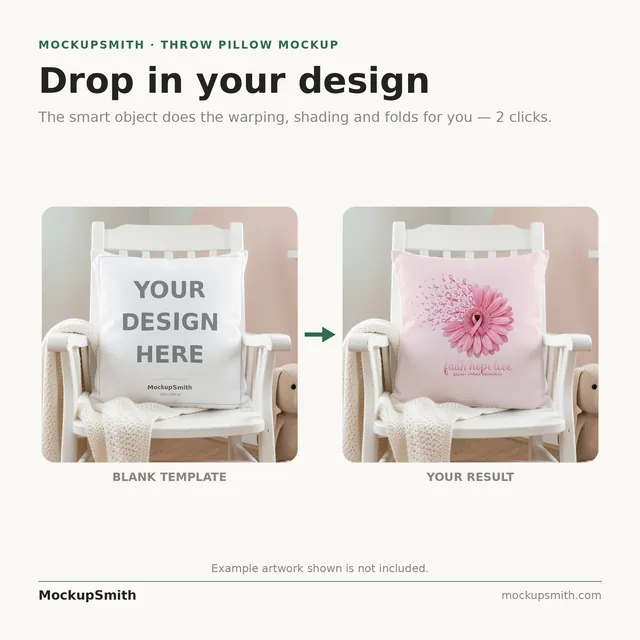 Nursery Pillow Mockup | White Rocking Chair PSD Smart Object Template + Canva PNG | Baby Room Throw Pillow Mock Up Instant Download thumbnail 3