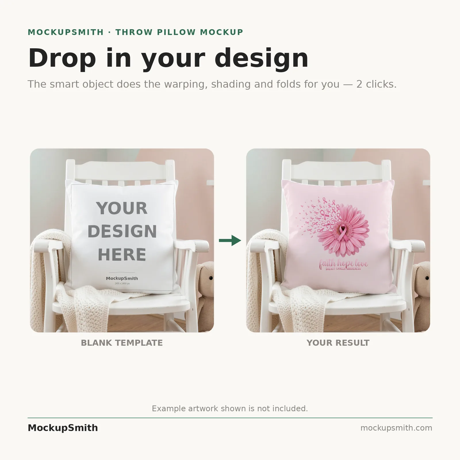 Nursery Pillow Mockup | White Rocking Chair PSD Smart Object Template + Canva PNG | Baby Room Throw Pillow Mock Up Instant Download