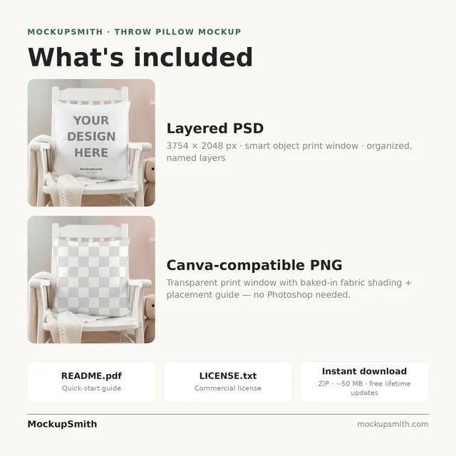 Nursery Pillow Mockup | White Rocking Chair PSD Smart Object Template + Canva PNG | Baby Room Throw Pillow Mock Up Instant Download thumbnail 4