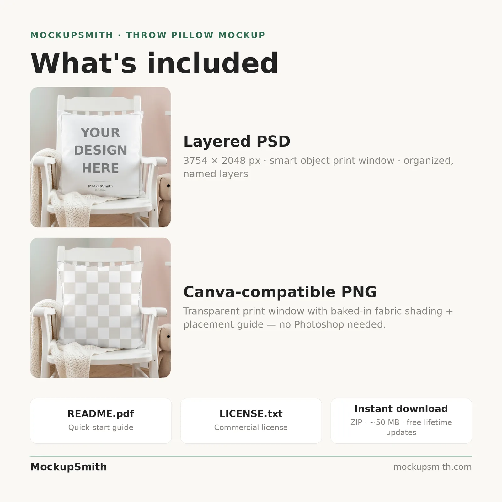 Nursery Pillow Mockup | White Rocking Chair PSD Smart Object Template + Canva PNG | Baby Room Throw Pillow Mock Up Instant Download