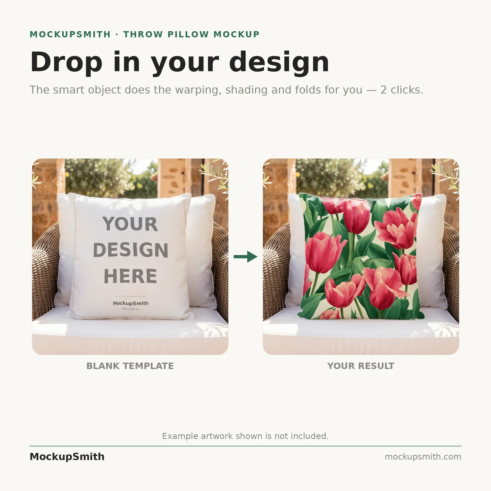 Summer Pillow Mockup | Outdoor Patio Sofa PSD Smart Object Template + Canva PNG | Square Throw Pillow Mock Up Instant Download