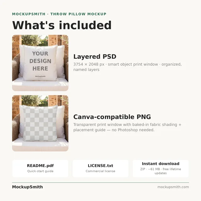 Summer Pillow Mockup | Outdoor Patio Sofa PSD Smart Object Template + Canva PNG | Square Throw Pillow Mock Up Instant Download thumbnail 4